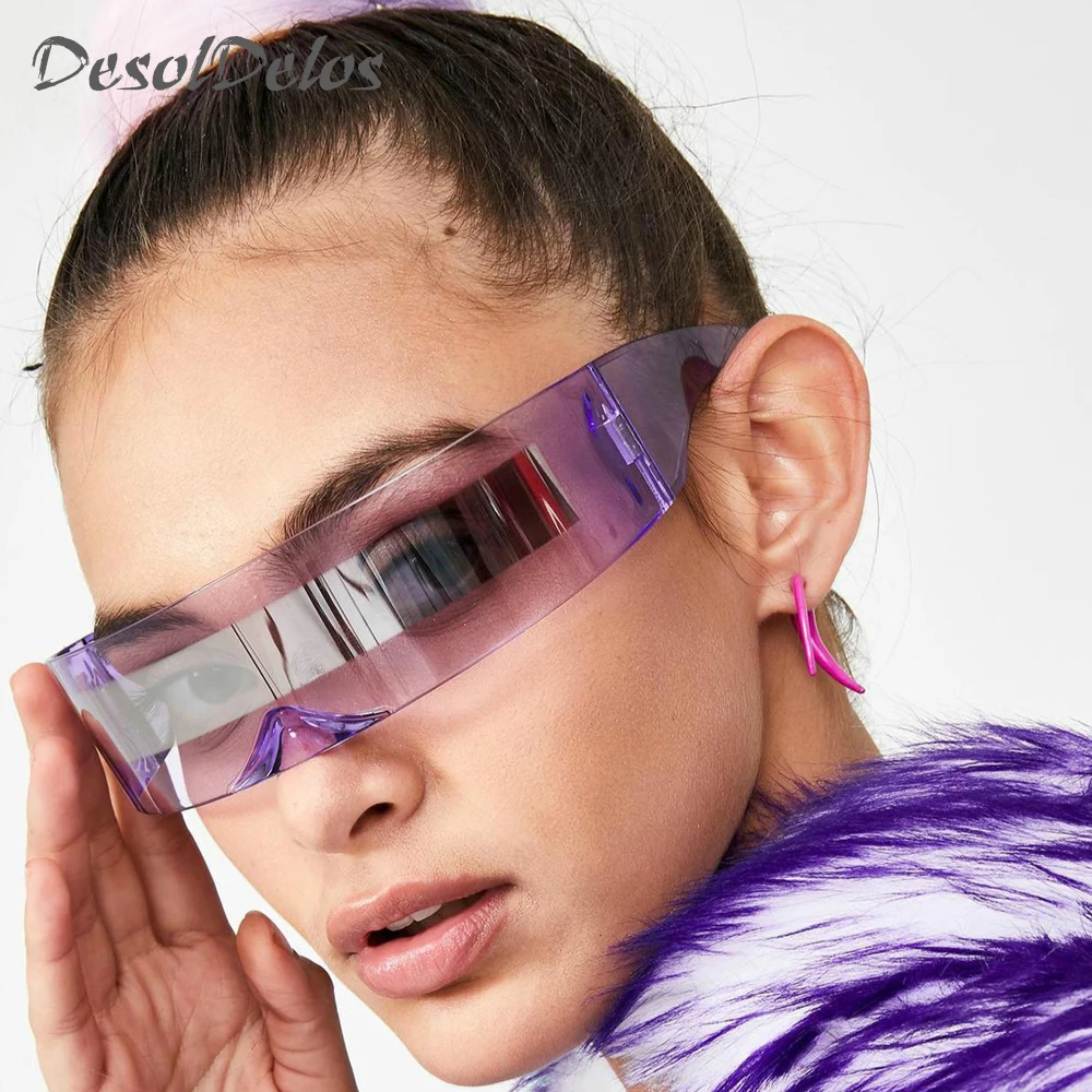 

Fashion Siamese Futuristic Wrap Around Monob Costume Sunglasses Luxury Brand Designer Mask Novelty Glasses Purple Blue Goggle