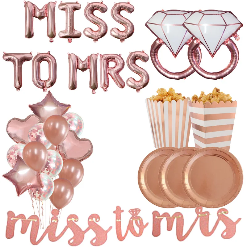 

Rose Gold Miss To Mrs Letter Team Bride To Be Balloons Banner Wedding Decorations Bridal Shower Gift Bachelorette Party Supplies