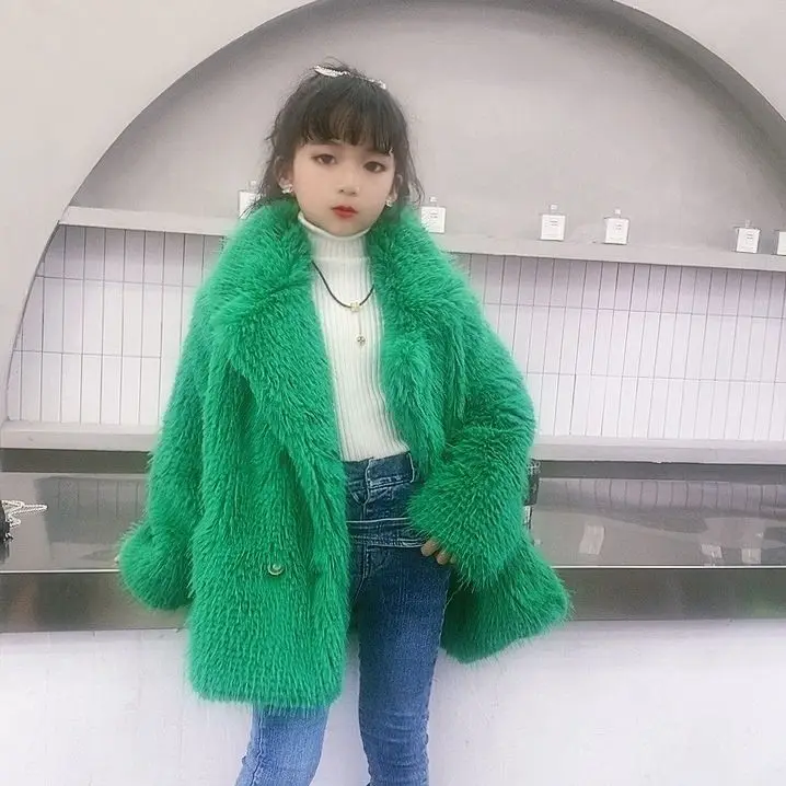 

New Children's Fur Fox Fur Overcoat Casual Autumn Winter 2022 Kids Thick Medium Length Coat Children's Wool Sweater Loose Coat