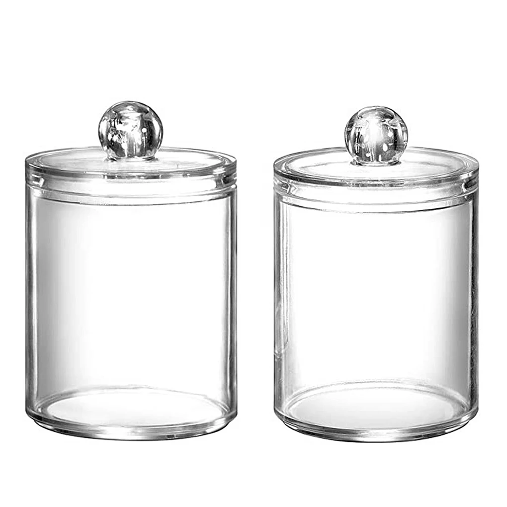 

2 pcs Cotton Swab Storage Box Makeup Organizer Bathroom Jar Cotton Swab Cotton Pad Jewelry Round Box Storage Container