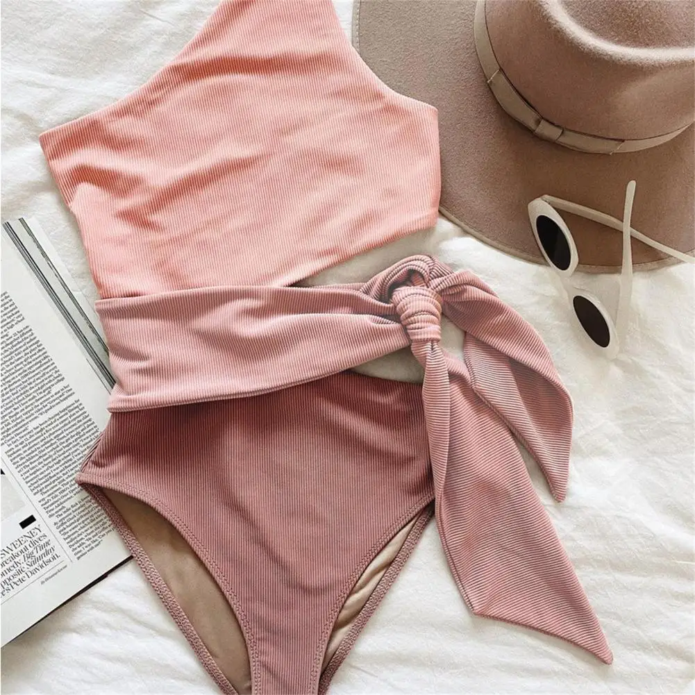 

Summer Beachwear 3 Colors Bathing Suit Lightweight Breathable Great Women One-shoulder Sexy Bathing Suit Bodysuit