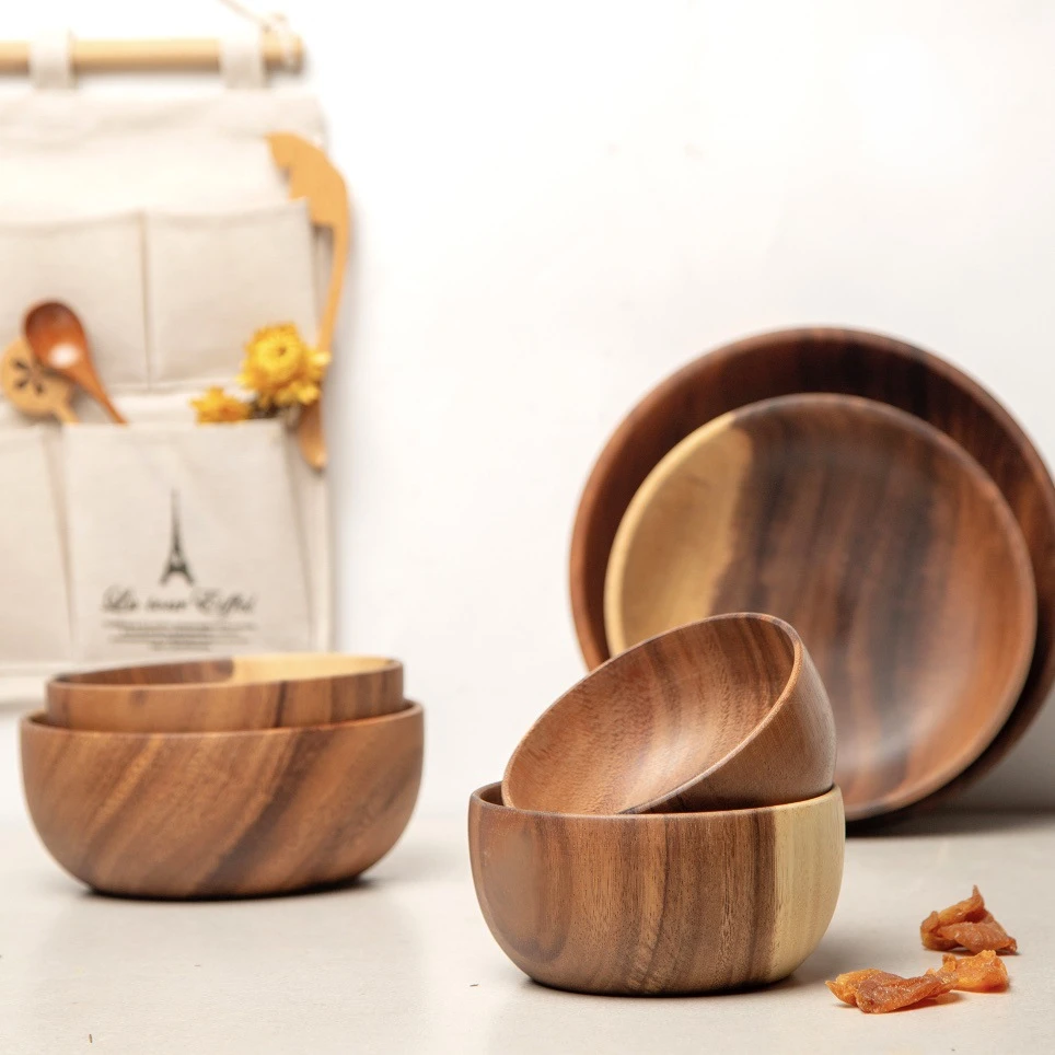 

Japanese Acacia Wood Bowl Thickened Wood Bowl Household Large Soup Bowl Hotel Ramen Bowl Whole Wood Bowl wood bowl