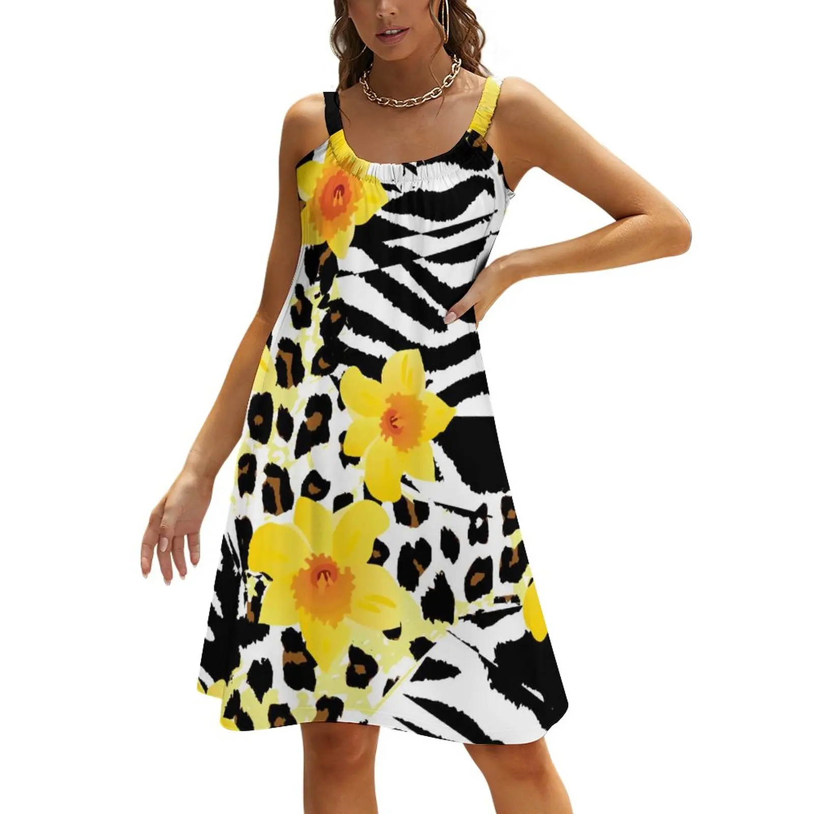 

Black Leopard Dress Flowers Print Beach Dresses Daily Casual Oversize A Line Sundress Hot Sale Women Printed Vestido