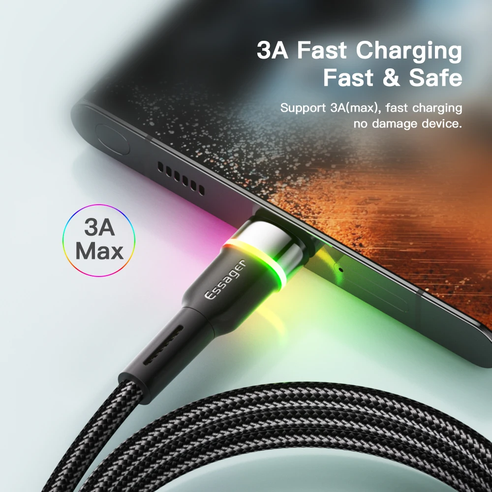 Кабель зарядный Essager USB Type-C 3 А для Xiaomi 12/Redmi Note 11 Pro/Realme/Samsung/Huawei |