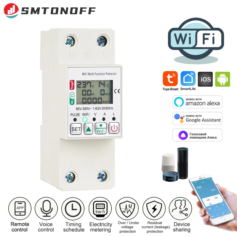 

WiFi Smart Meter Thermometer Smart Breaker Smart Switch Over Under Voltage Protection leakage protector Remote control by Tuya