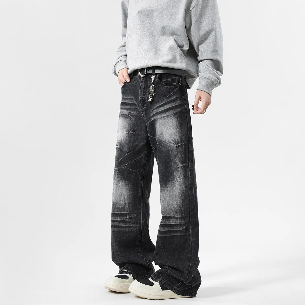 Одежда 2000-х годов черная уличная одежда Y2k потертые мешковатые джинсы брюки