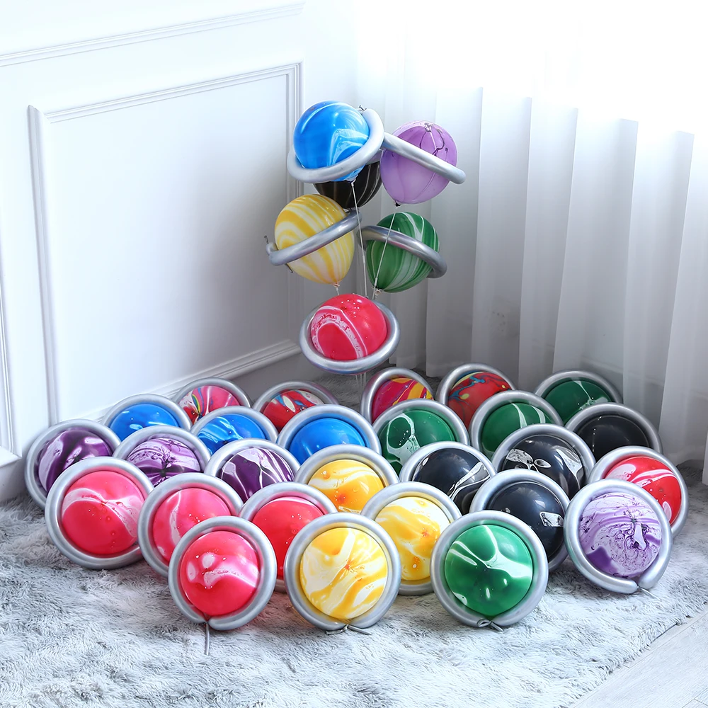

5/10/20pcs 10inch Agate Marble Latex Balloons With Metallic Silver Long Strip Balloons Wedding Birthday Party Decor Globos