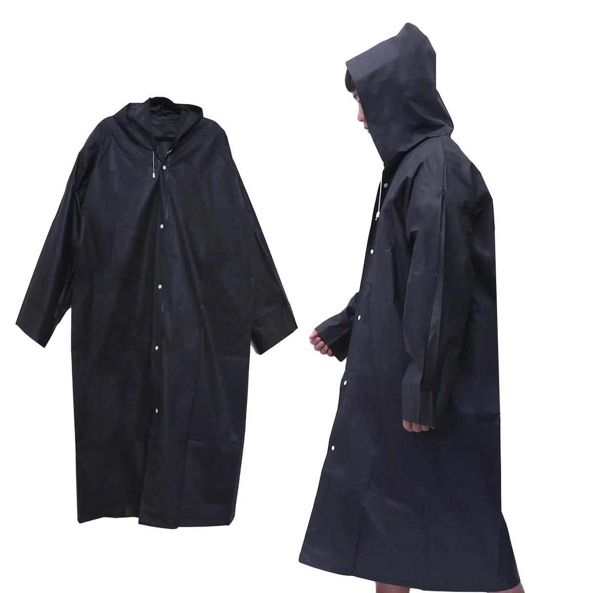 

Unisex Portable Waterproof Raincoat Rain Poncho Perfect for Hiking or Camping (Black) Men