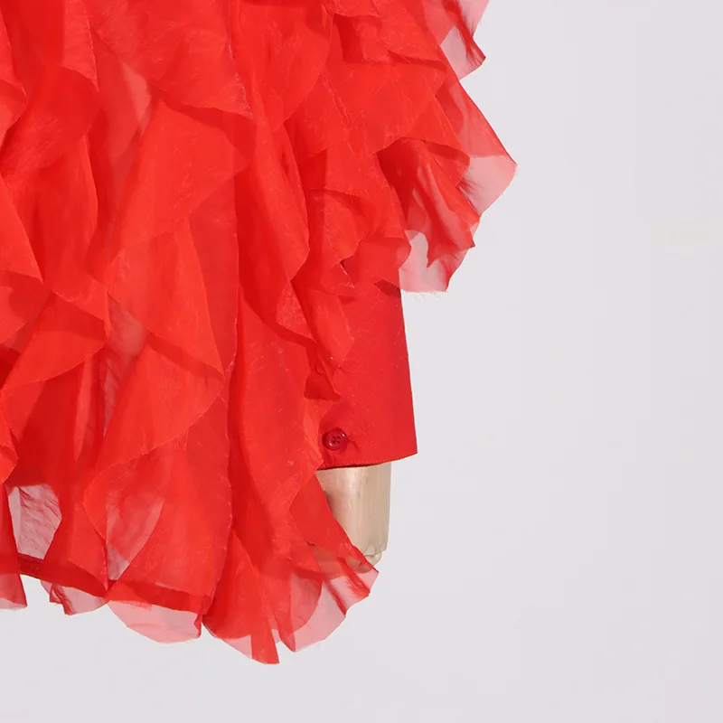 Женская блузка с оборками и длинным рукавом свободного покроя