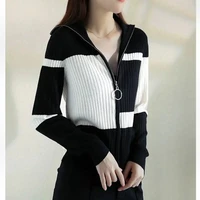 knitted jacket female 2021 autumn striped slim coat simple contrast color all match zipper cardigan oversized tops women blouses