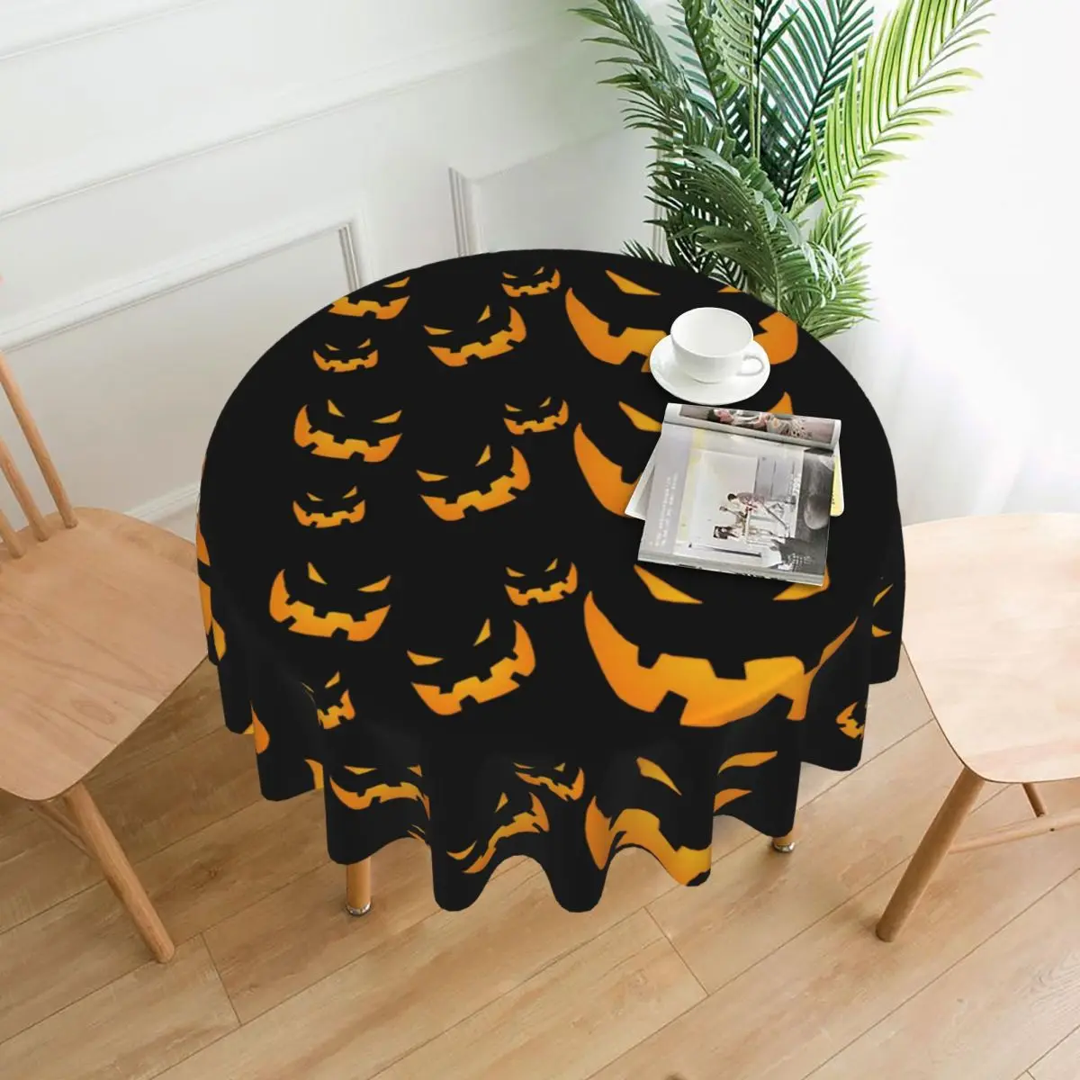 

Grinning Pumpkin Tablecloth Halloween Print Custom Protector Table Cover Polyester Restaurant Cheap Retro Table Cloth