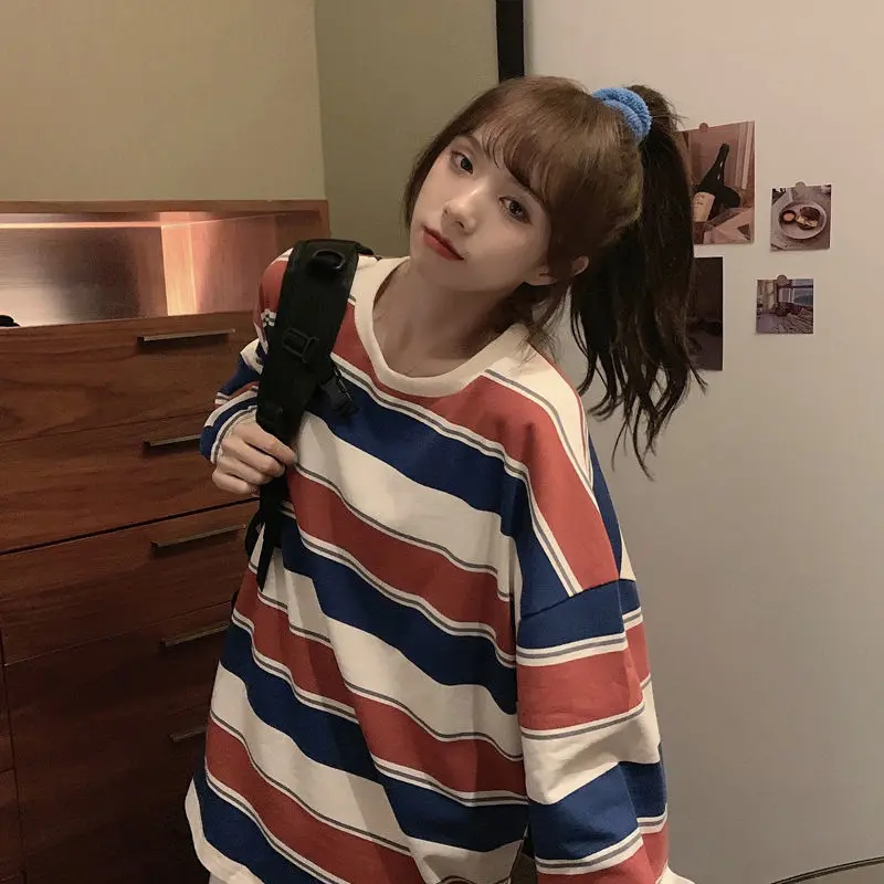 

2023 Spring New Striped Sweater Women's Loose Korean Style Temperament Commuter Casual All-match Thin Long-sleeved Top