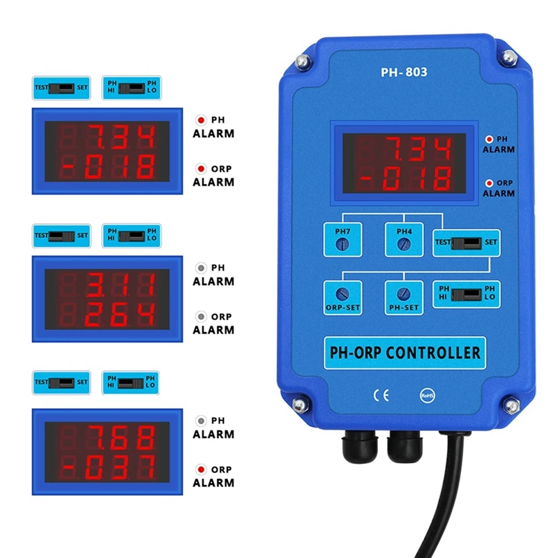 Digital 2&amp1 PH ORP Monitor Redox Controller Blue For Aquarium Hydroponics Plant Pool Spa W/ Output Power Relay US Plug