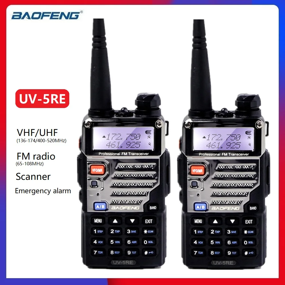 BAOFENG-walkie-talkie UV-5RE actualizado de UV-5R PLUS, escáner de policía, transceptor de Radio, VHF, UHF, potente estación de Radio, CB, 2 uds.