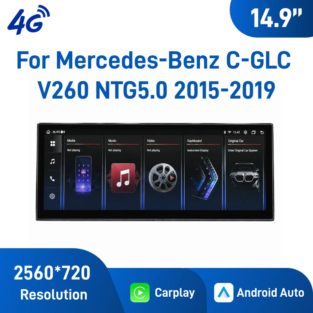 Фото 14,9-дюймовая Android-навигация для Mercedes Benz C GLC V260 2015-2019 NTG5.0 с поддержкой Wi-Fi, 4G, CarPlay, Android Auto и камеры заднего вида №1