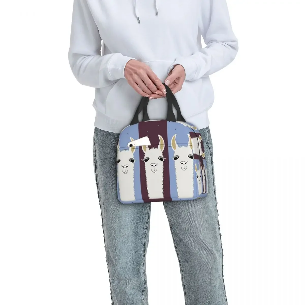 Изготовленная на заказ сумка для обеда в полоску с ламой и альпакасом женский