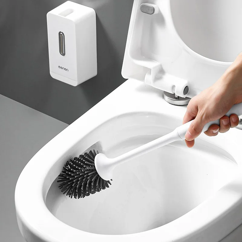 

Silicone TPR Toilet Bathroom Brush With Base No Dead Angle Cleaning Brush Wall Mounted Cleaning Tools Bathroom Accessories Set