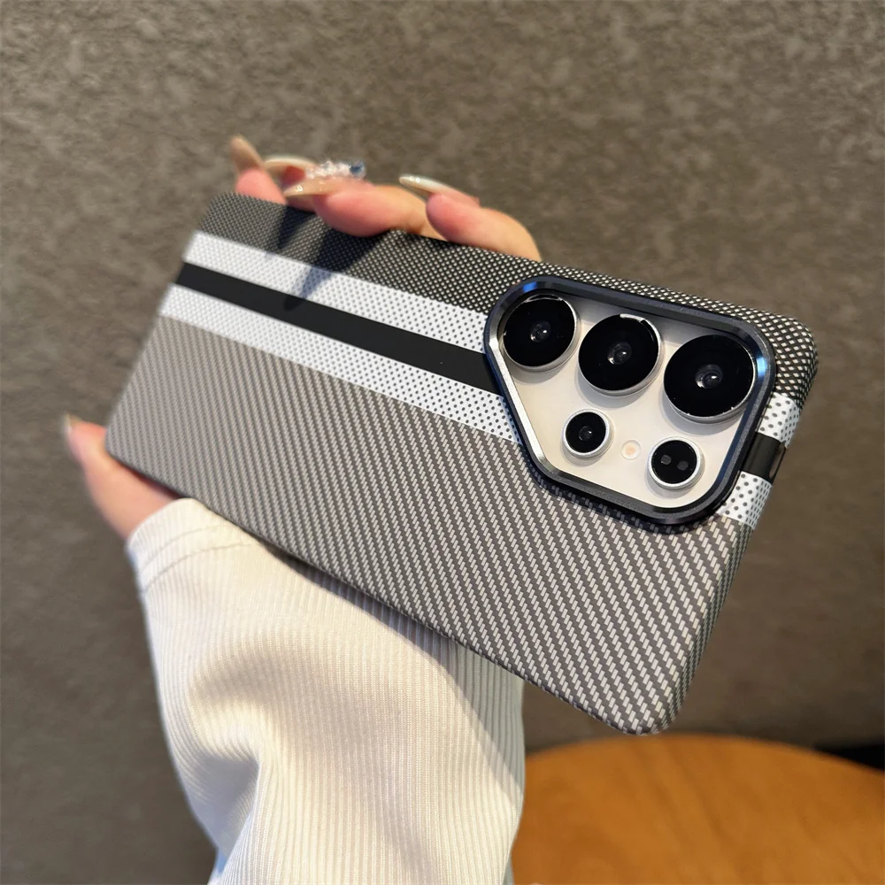 الفاخرة الملونة كيفلر ألياف الكربون المغناطيسي قضية الهاتف لسامسونج S24 S25 الترا S23 زائد ل Magsafe غطاء الشحن اللاسلكي
