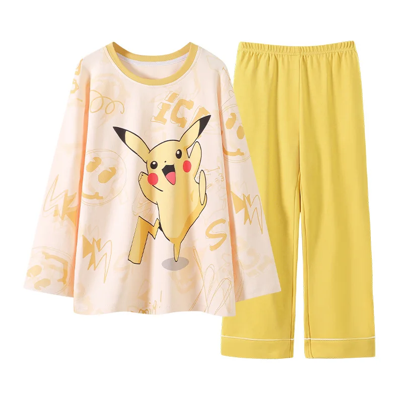 Милые пижамы для родителей и детей Аниме фигурки Пикачу взрослых Осенняя тонкая