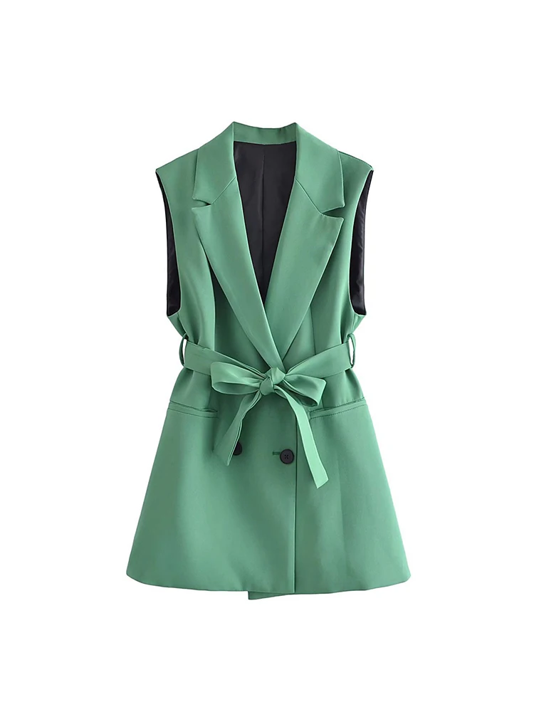 

Autumn Women Blazer Dress Green Sleeveless Double Breasted V-neck Button Dress Elegant Office Wear Dress Vestidos High Quality