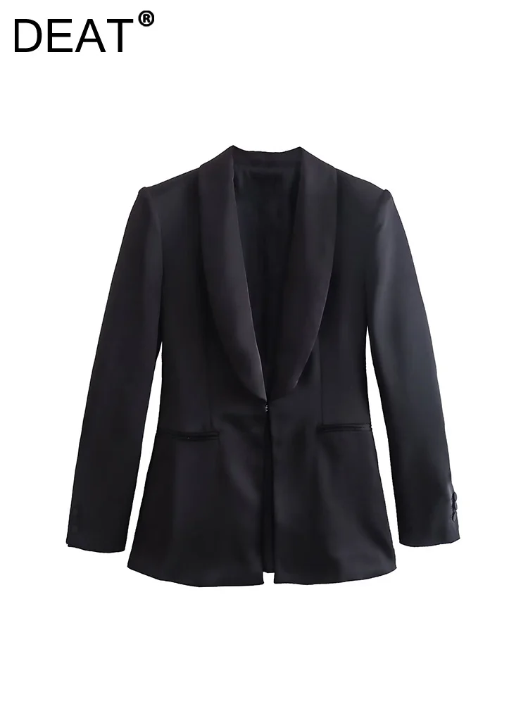 

[DEAT] Women Blazer Solid Simple Elegant Style New Lapel Long Sleeve Loose Fit Jacket Fashion Tide Spring Winter 2023 13DA3803