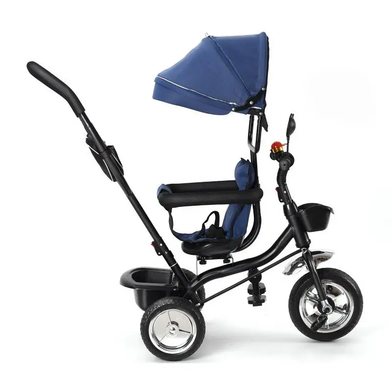 

Baby Tricycle 4in1 With Adjustable Push Handle Removable Bar Folding Footrest 3Wheel Stroller Trolley+bell Rearview Mirror Light