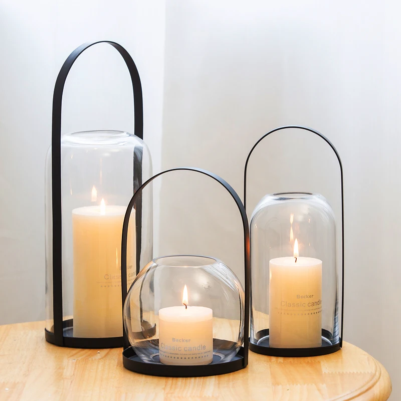 Transparent Candle Holder Glass Cylinder Nordic Style Candle Holders Modern Lantern Pillar Portavelas Household Decoration