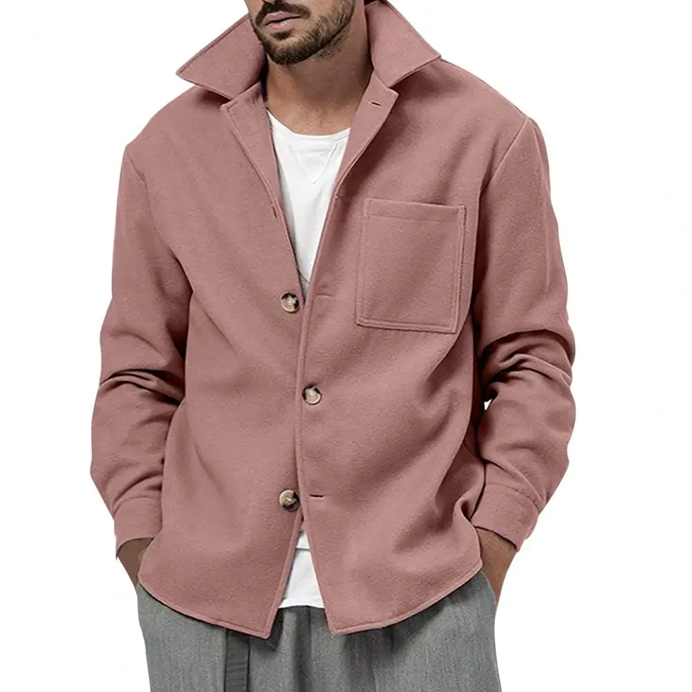

Men Coat Long Sleeves Turn-down Collar Loose Fit Single-breasted Pocket Design Keep Warm Solid Color Male Overcoat Winter Jacket