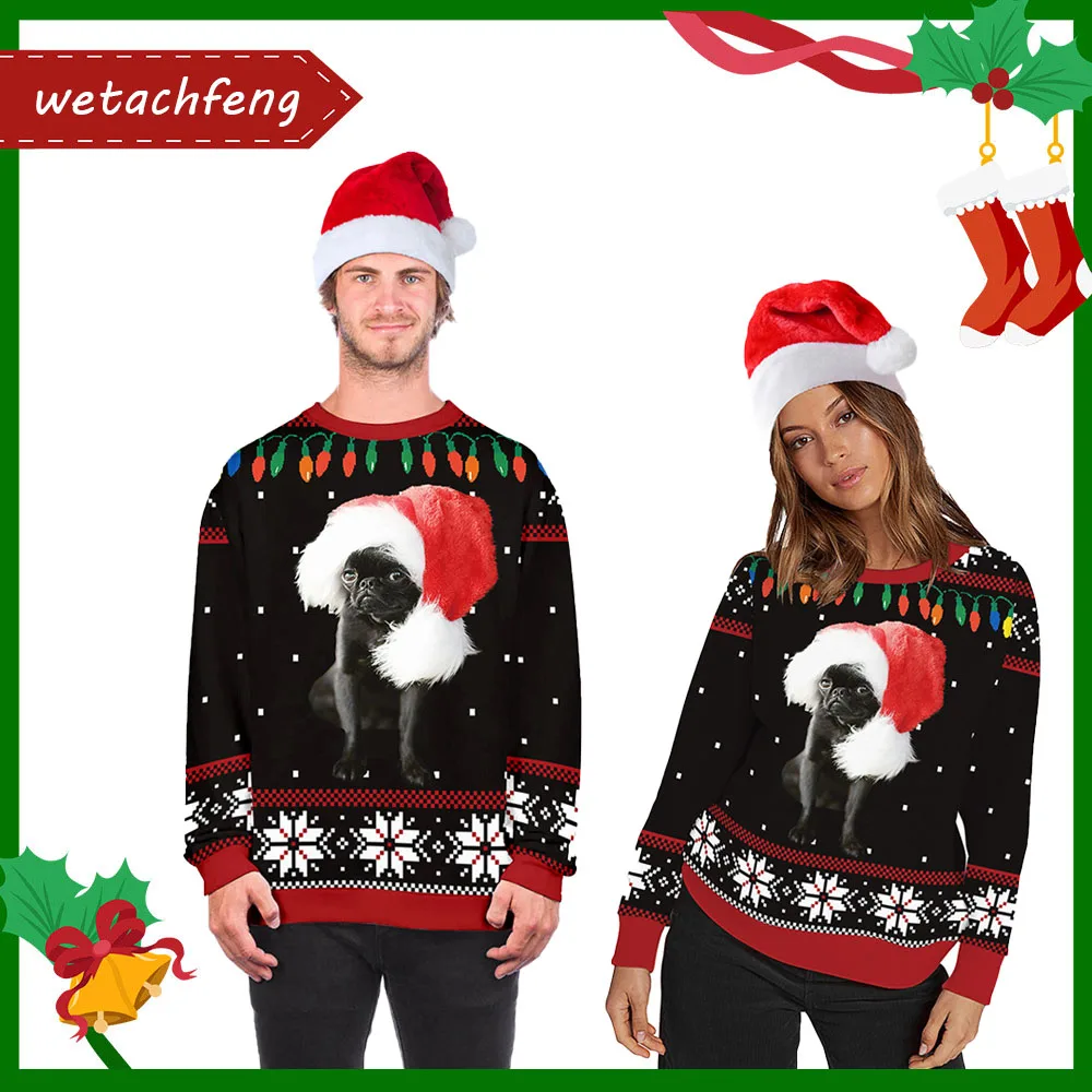 

2022 Holiday Festival New Year Party Dress Christmas Sweater Men Women Funny Xmas Ugly Pullovers Couples Printed Dog Sweatshirts
