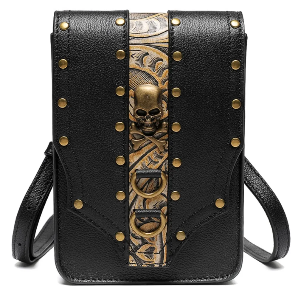 

Steampunk Leather Women's Oneshoulder Messenger Ladies Mini Square Bag Outdoor Travel Mobile Phone Lipstick Storage Retro Pocket