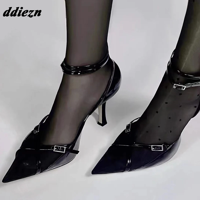 

In New 2023 Fashion Buckle Sexy Ladies Pumps Shoes Pointed Toe Women Thin High Heels Sandals Shallow Luxury Female Sandals