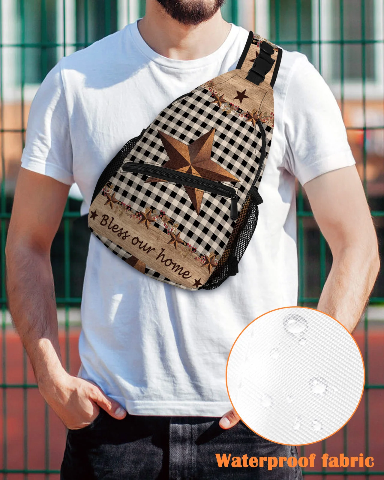 Нагрудная сумка в шотландскую клетку со звездами для женщин и мужчин