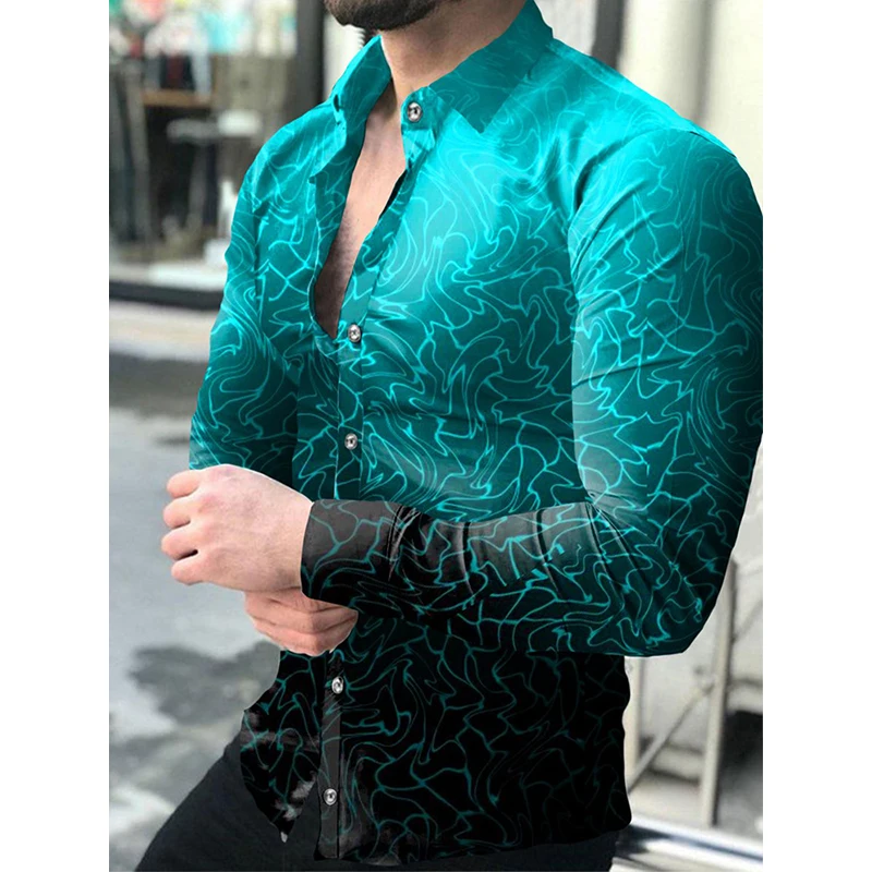 New Autumn Fashion Social Men Shirts Turn-down Collar Buttoned Shirt Casual Lattice Print Long Sleeve Tops Mens Clothes Cardigan