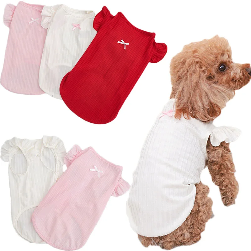 

Sweet Dog Shirt Vest Blank Pet Clothes Flying Sleeve Puppy Cat Hoodies Pink White Pups Tshirt For Small Dogs Chiwawa Pet Vest XS