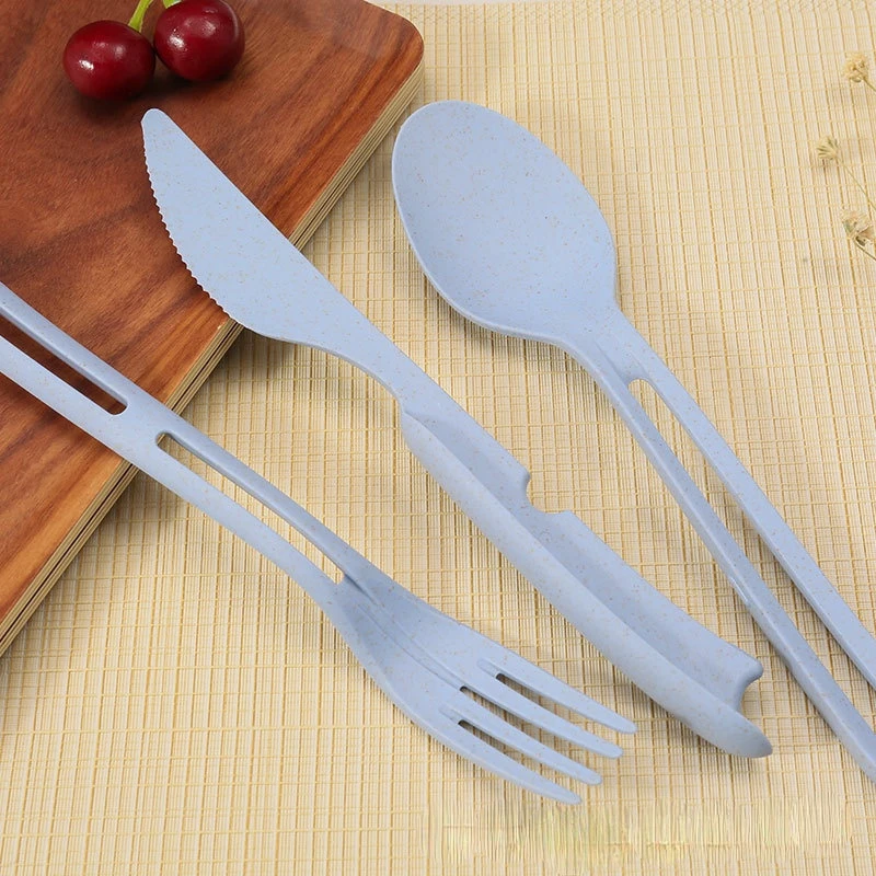 

Wheat Straw Knife Fork Spoon Three-in-one Portable Eco-friendly Picnic Travel Cutlery Student Dinnerware Set