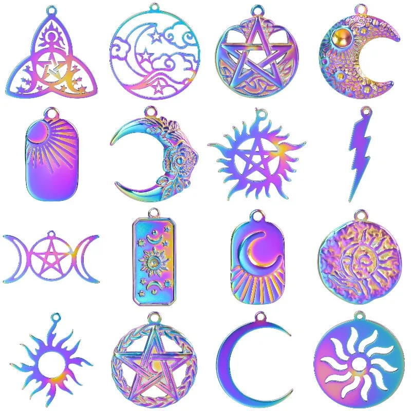 

6Pcs/Lot Stainless Steel Witchcraft Celtic Knot Amulet Moon Star Sun Pentagram Charms Breloque For Diy Pendant Necklaces Jewelry