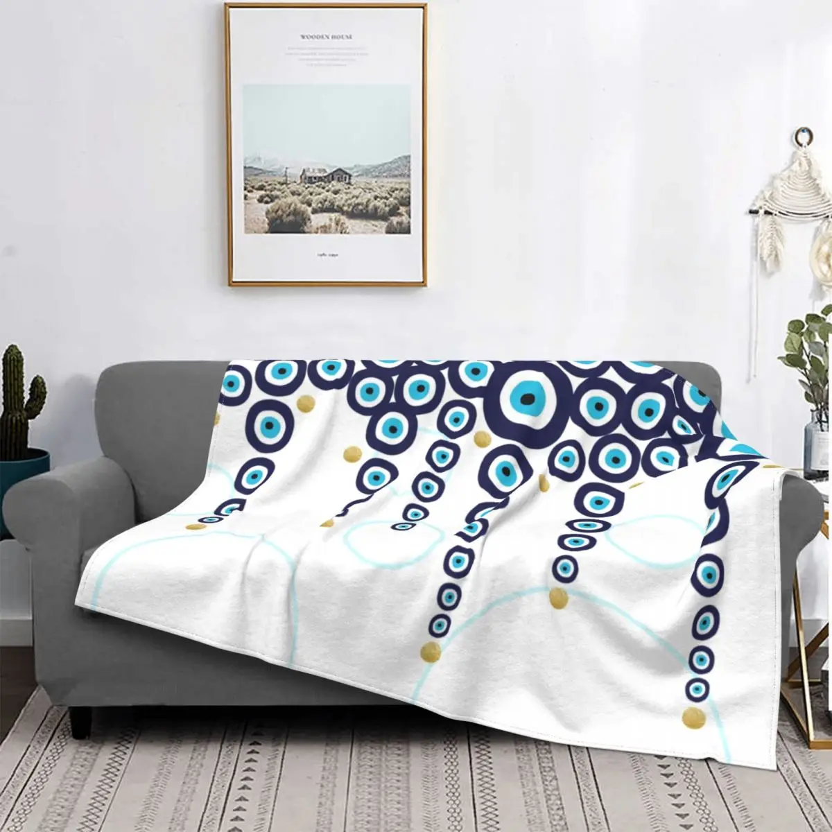 

Vintage Turkish Evil Eye Blanket Soft Flannel Fleece Warm Nazar Amulet Boho Throw Blankets fo Home Bedroom Sofa Bedspreads