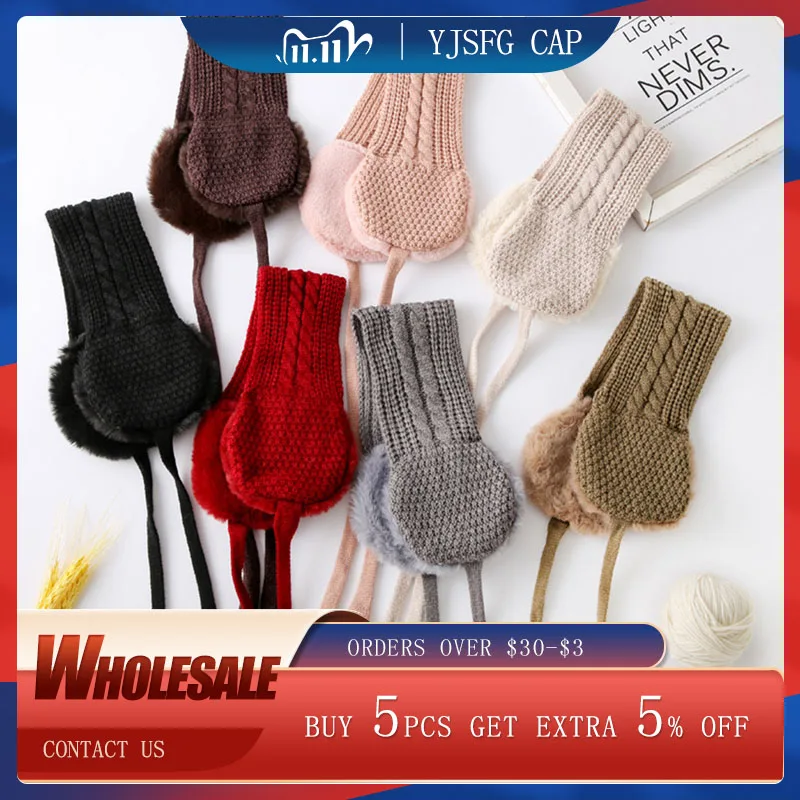 

Зимние теплые плюшевые наушники, однотонные вязаные женские плюшевые защитные наушники, модные вязаные женские милые наушники