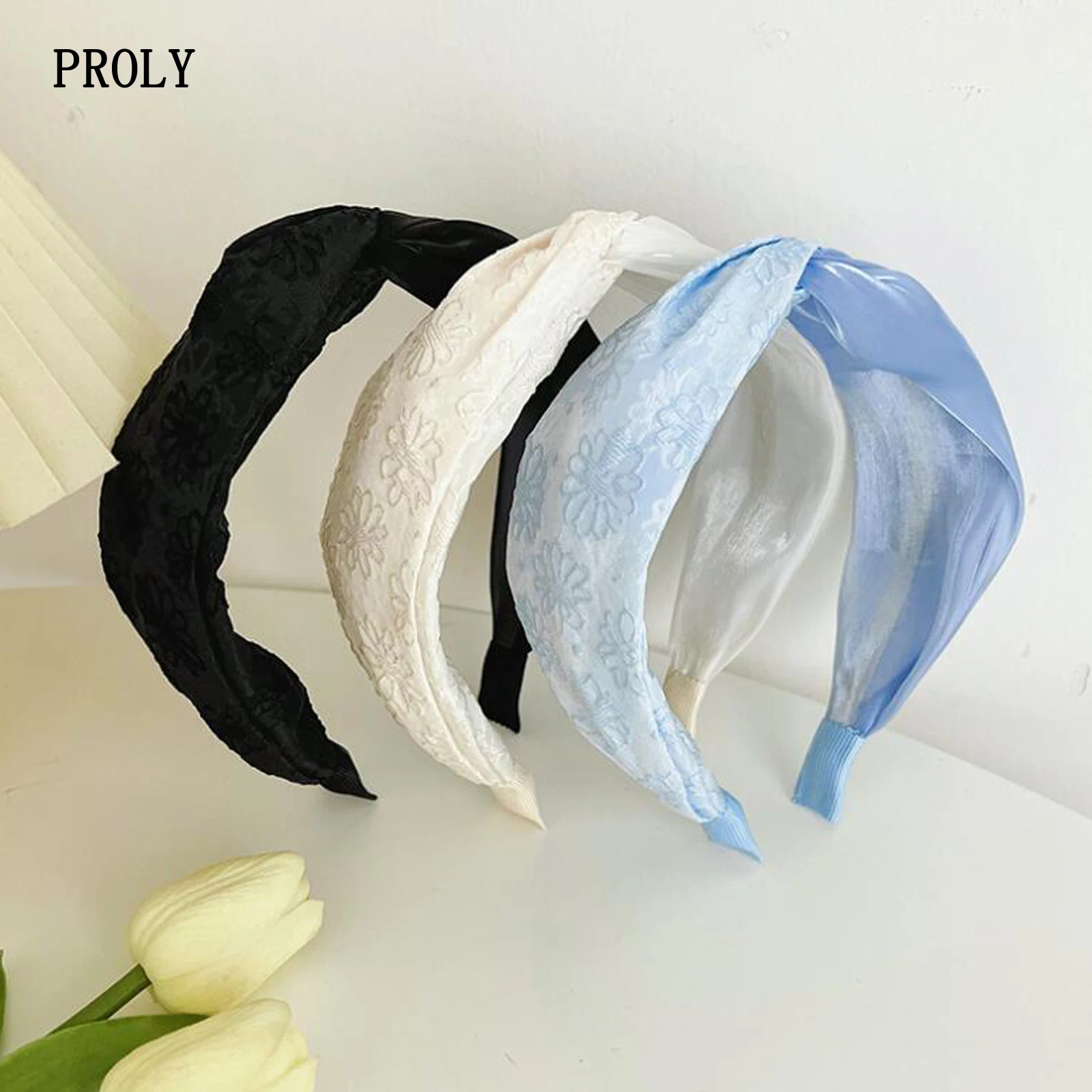 

PROLY New Fashion Women Headband Wide Side Flower Hairband Cross Knot Turban Adult Casual Headwear Hair Accessories Wholesale