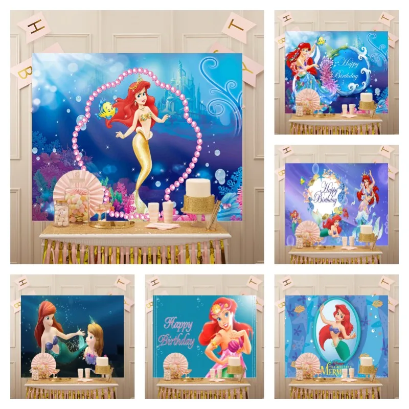 

Фон для фотосъемки с изображением рыбок и Русалочки Ариэль