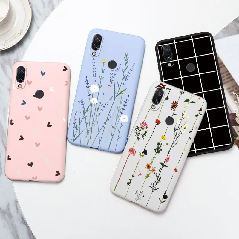 

For Xiaomi Redmi Note 7 Case Cover TPU Silicone Flower Heart Back Cover For Redmi Note 7Pro Note7 6.3" Fashion Dragon Case Shell