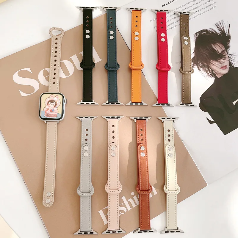 Bracelet Belt nail leather small waist fine leather For Apple Watch 7 band 44mm 41 38 40 49mm 45mm 42mm  for iwatch se 654321