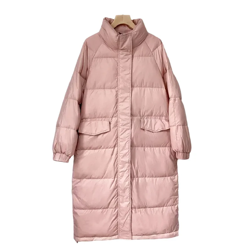 Collar loose 90 white duck down knee long bread down jacket female