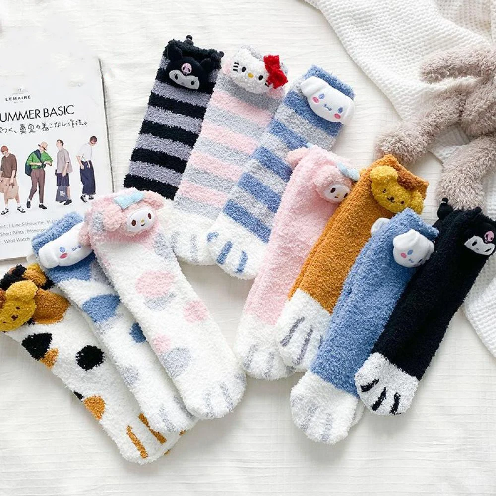 

Sanriod Plush Socks Kawaii Hello Kittys Cartoon Anime Kuromi Soft Doll Mymelody Cute Cinnamoroll Tube Sock Winter Warm Girl Gift
