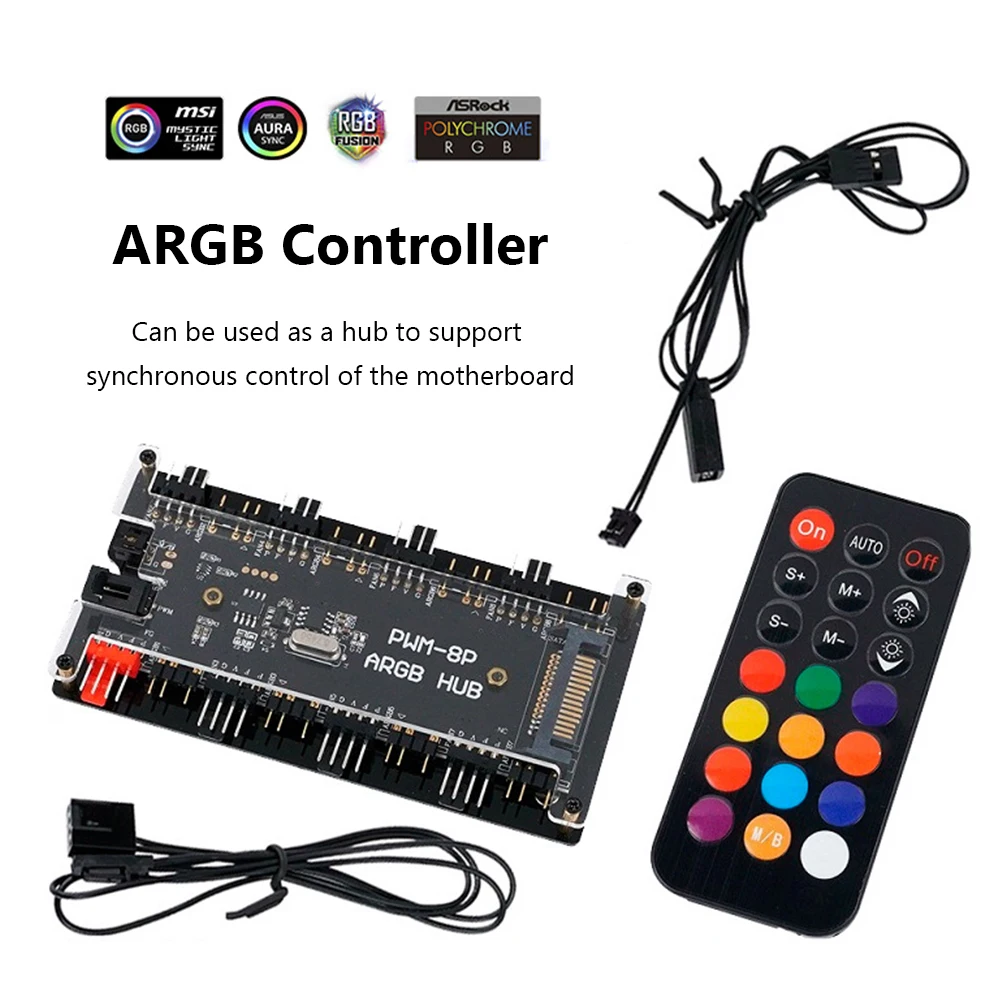 

Вентилятор + ARGB LED 2 в 1, PWM-концентратор для синхронизации беспроводного контроллера от 1 до 8, мульти-распределитель, 5 В, 3PIN, RGB-охладитель, 4-кон...