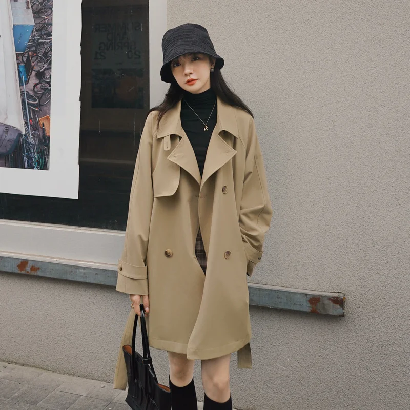 Women's Windbreaker Korean chic Loose Khaki Jackets 2022 Autumn Winter New Casual All-match Popular Ladies Mid-length Coat