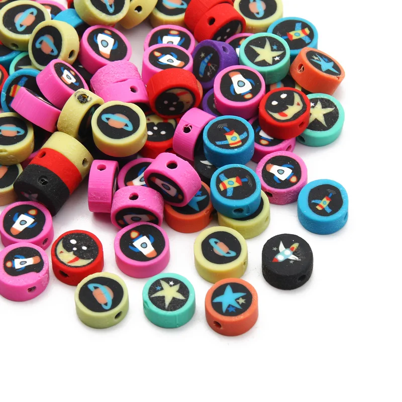 

10mm Space Series Pattern Clay Beads Polymer Loose Spacer Beads For Handmade Jewelry Making Necklace Bracelet DIY Accessories