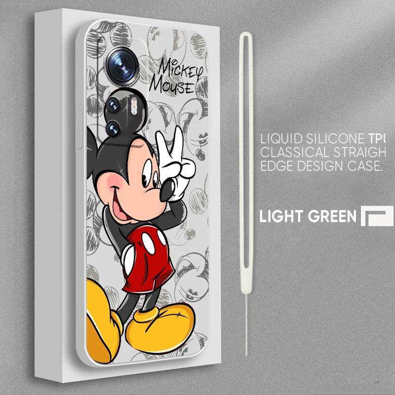 

Cute Disney Mickey Minnie For Xiaomi Mi 13 12T 11i 11X 10S 10 Pro Lite Ultra 5G Liquid Rope Silicone Phone Case