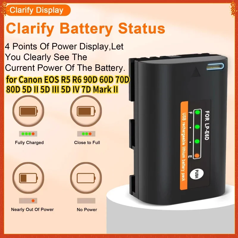 Фото LP-E6 LPE6 LP E6N Встроенный USB-аккумулятор + зарядное устройство для хранения для Canon EOS R5 R6 90D 60D 70D 80D 5D II 5D III 5D IV 7D Mark II №1