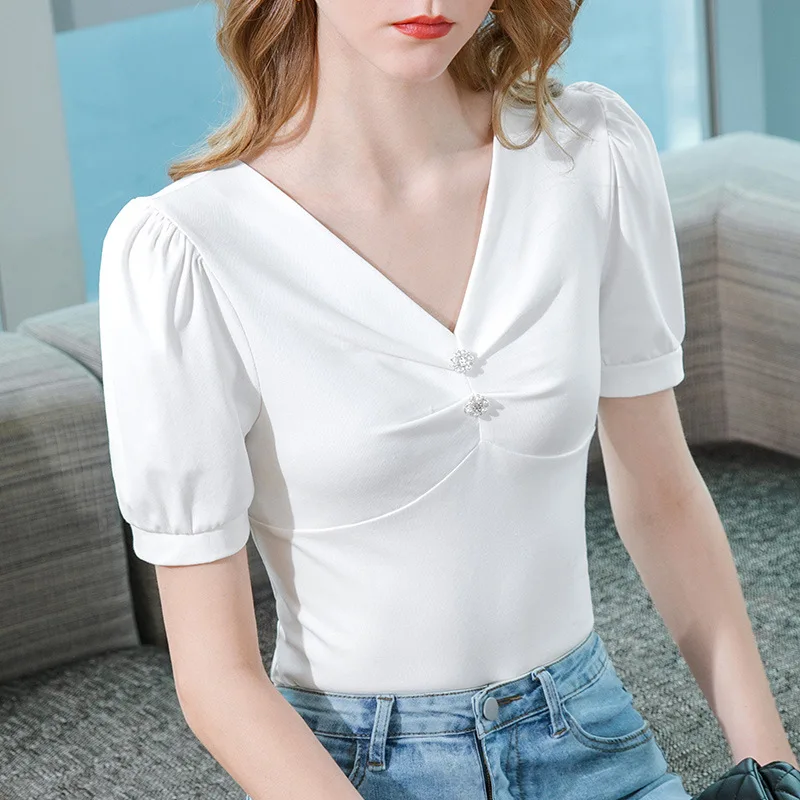 

Summer Zhilans® 2022 Women T-shirt Europe Grace Puff Sleeve Design Girl Sexy Crop Top Clothes Female Casual Oversized y2k Blouse